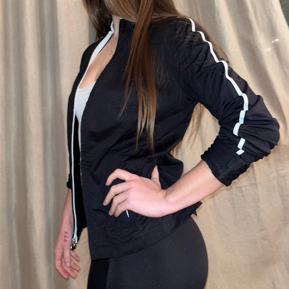 Tahari Womens Black zip up Track Hoodie
